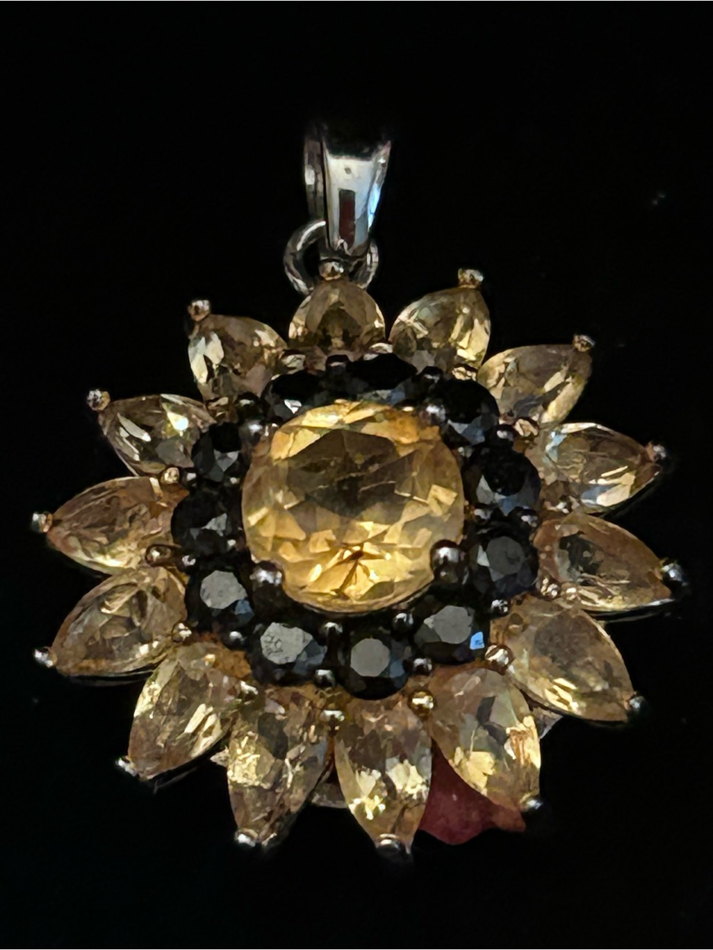 1.31ctw Brazilian Yellow Citrine & .09ctw Black Spinel Pendant Necklace Silver